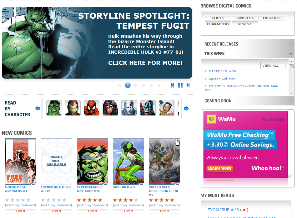 Marvel Comics Screenshot of Web interface