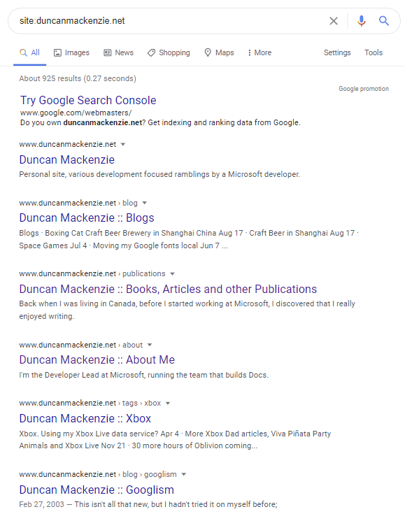 page of search results with every title starting the same